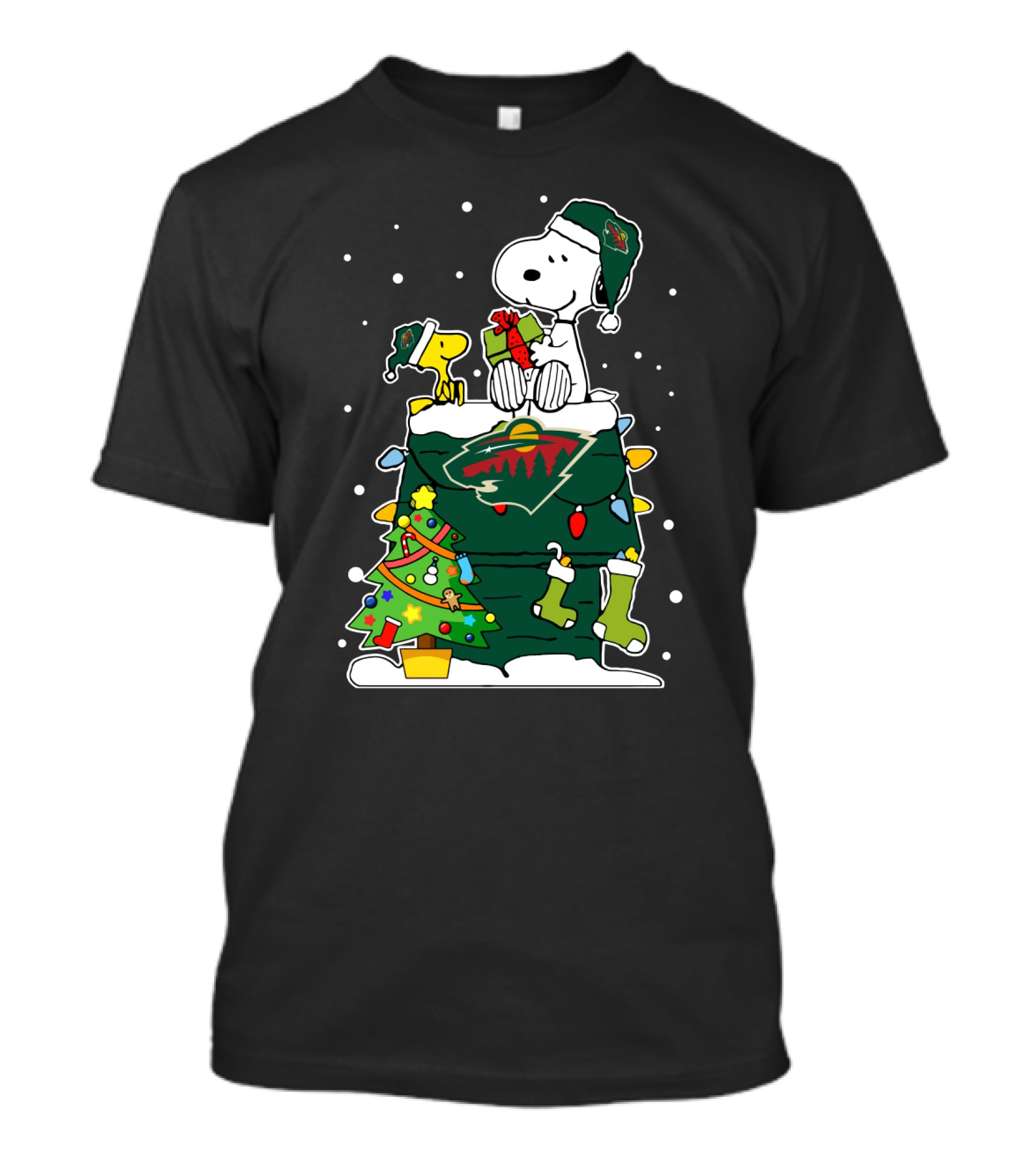 Minnesota Wild Christmas Snoopy Lover Peanuts Hockey Holiday Scene T-Shirt