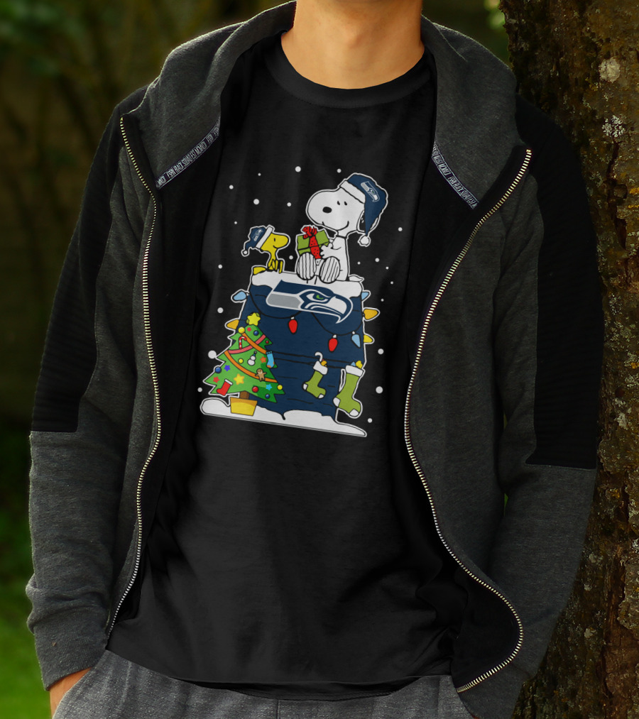 Seattle Seahawks Christmas Snoopy And Woodstock Holiday Cheer T-Shirt
