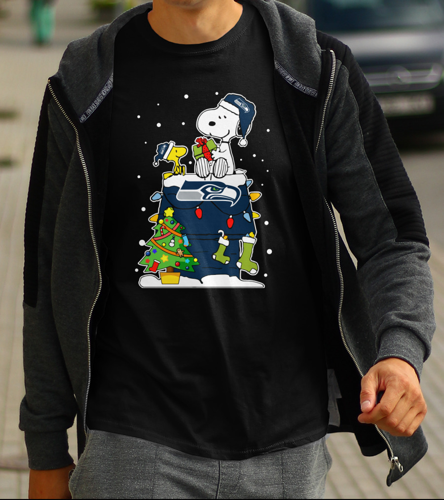 Seattle Seahawks Christmas Snoopy And Woodstock Holiday Cheer T-Shirt