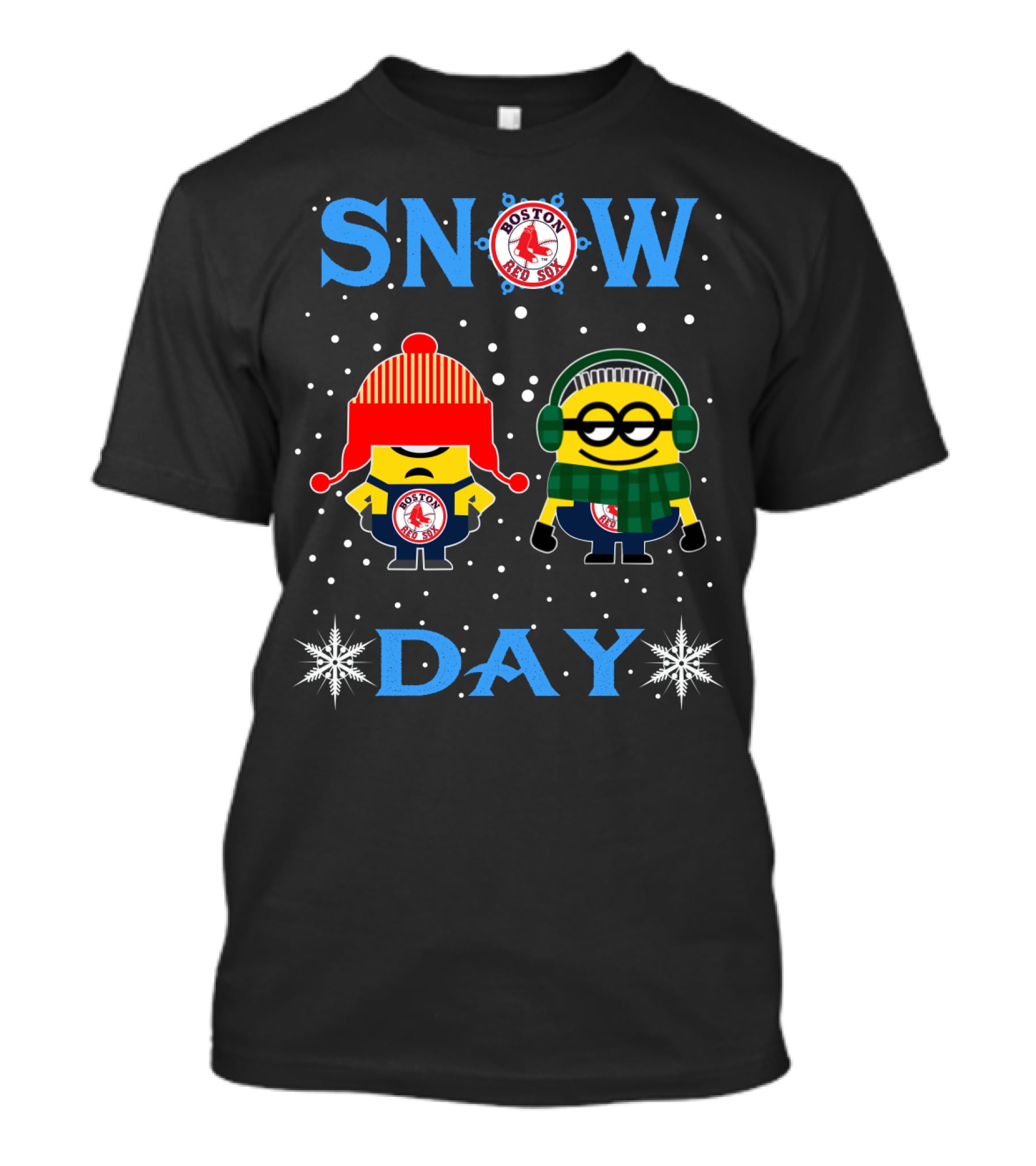Snow Day For Boston Red Sox With Minion Fans In Winter Gear T-Shirt