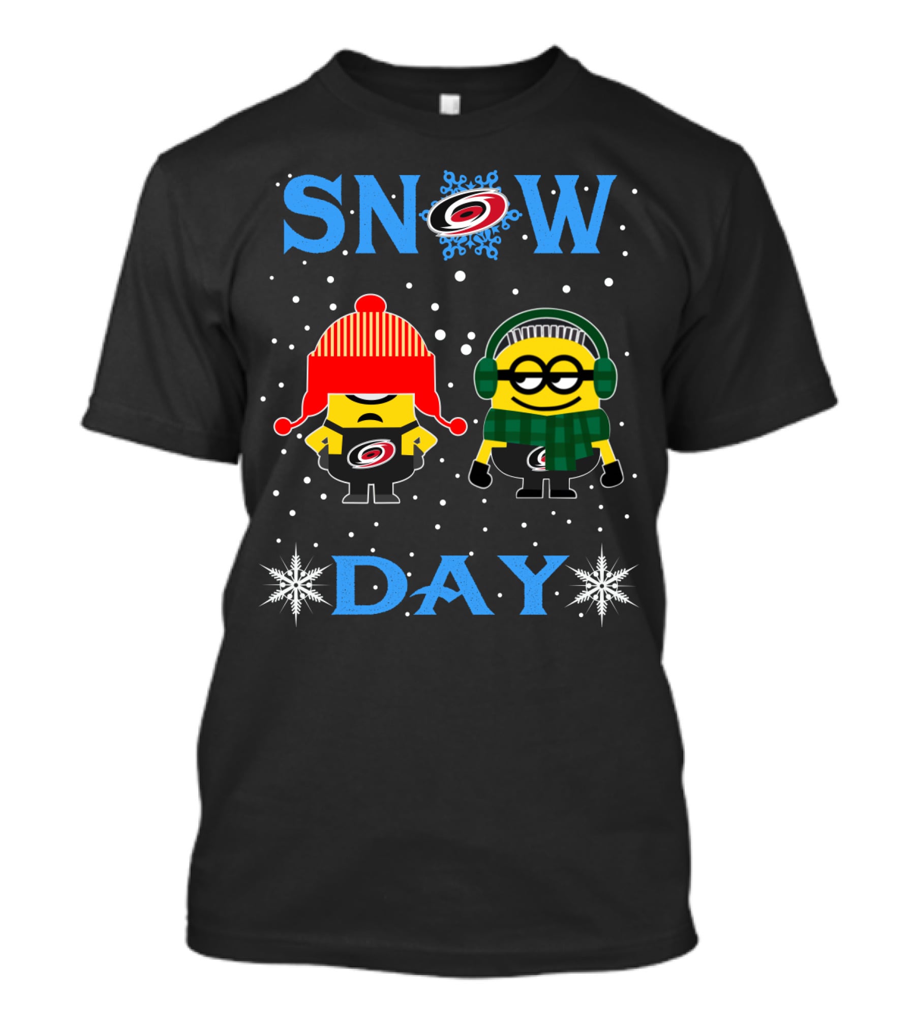 Snow Day With Carolina Hurricanes Logo And Minion Winter Fun T-Shirt