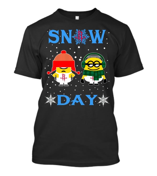 Snow Day With Houston Rockets And Minion Fans In Winter Attire T-Shirt