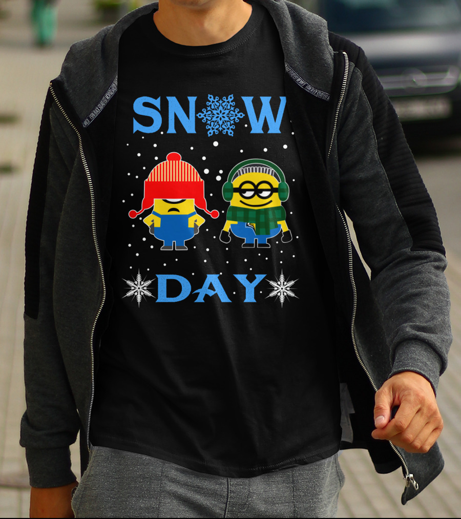 Snow Day For Mau12 Minion Fans Winter-Themed Illustration With Characters And Snowflakes T-Shirt