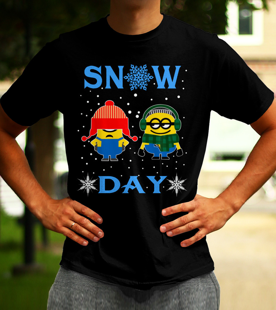 Snow Day For Mau12 Minion Fans Winter-Themed Illustration With Characters And Snowflakes T-Shirt