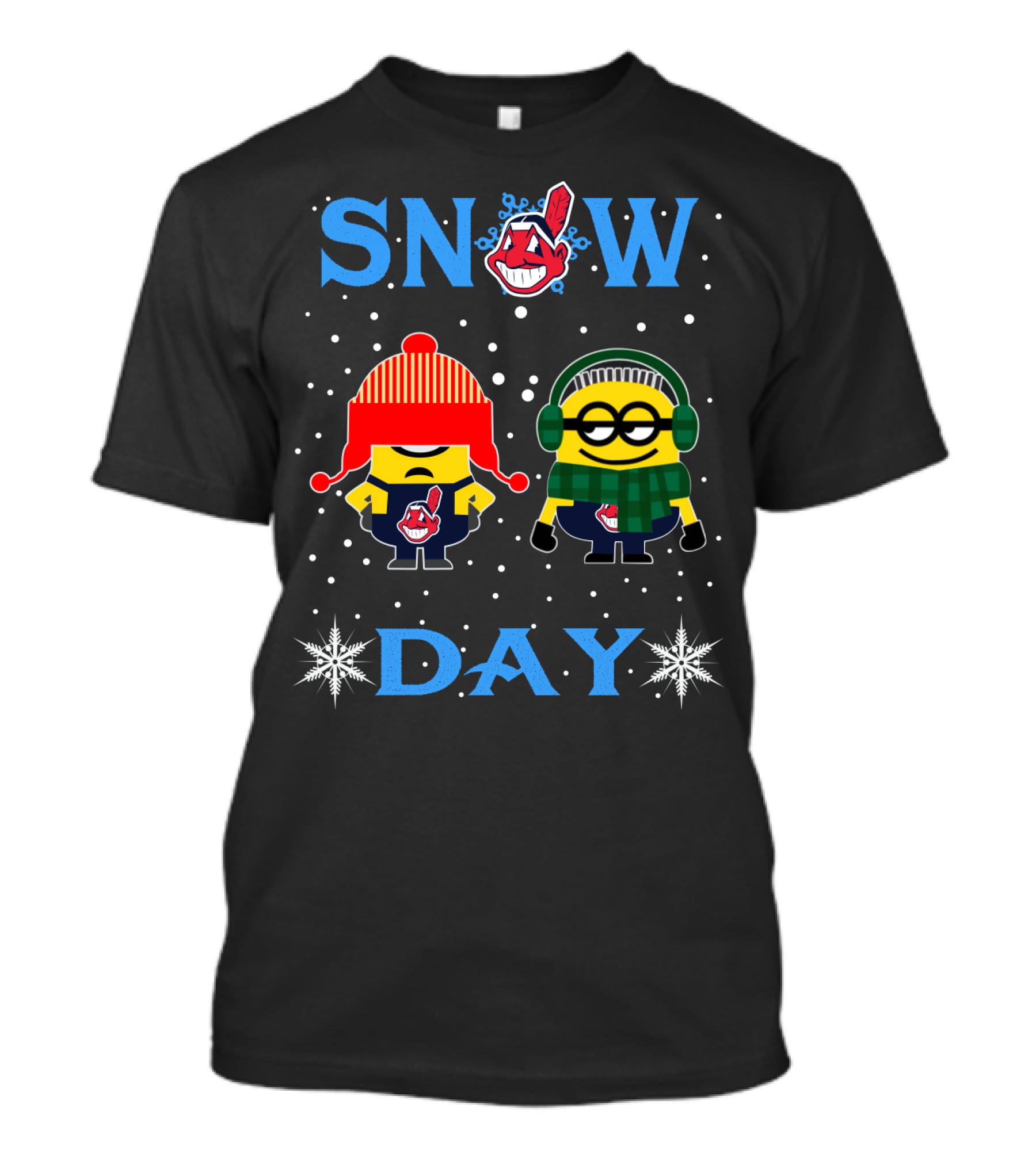 Cleveland Indians Snow Day With Minions In Winter Gear T-Shirt