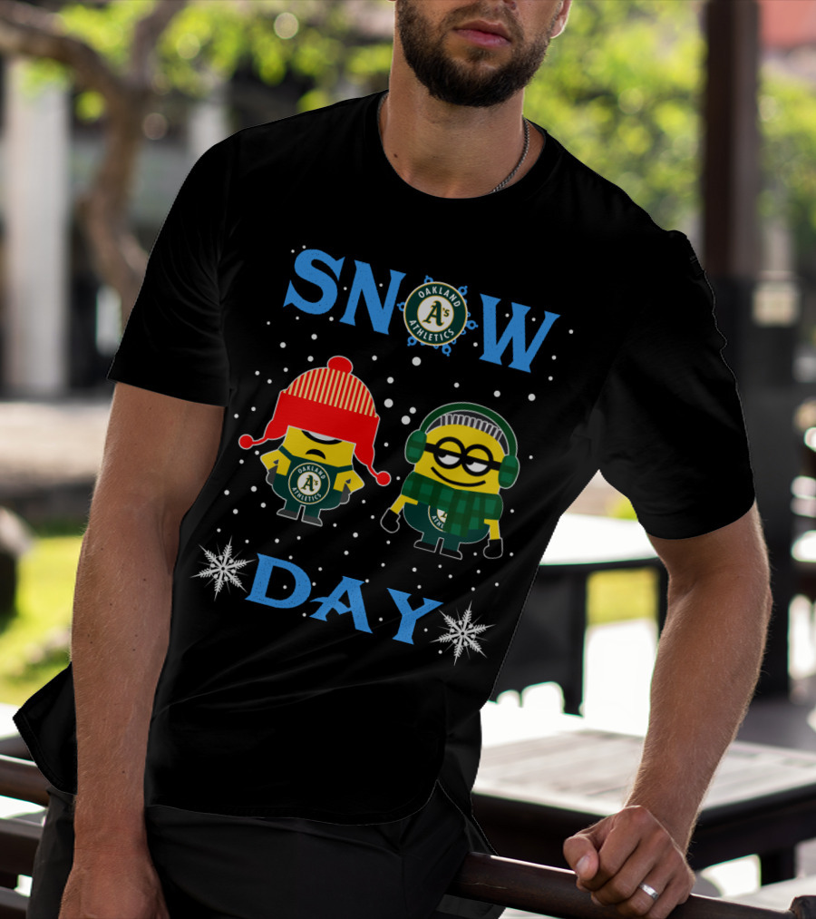 Oakland Athletics Snow Day With Minions Winter Fun T-Shirt