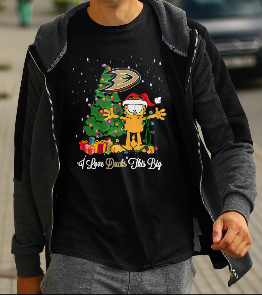 Xmas Garfield Cat Anaheim Ducks Logo Festive Tree I Love Ducks This Big T-Shirt
