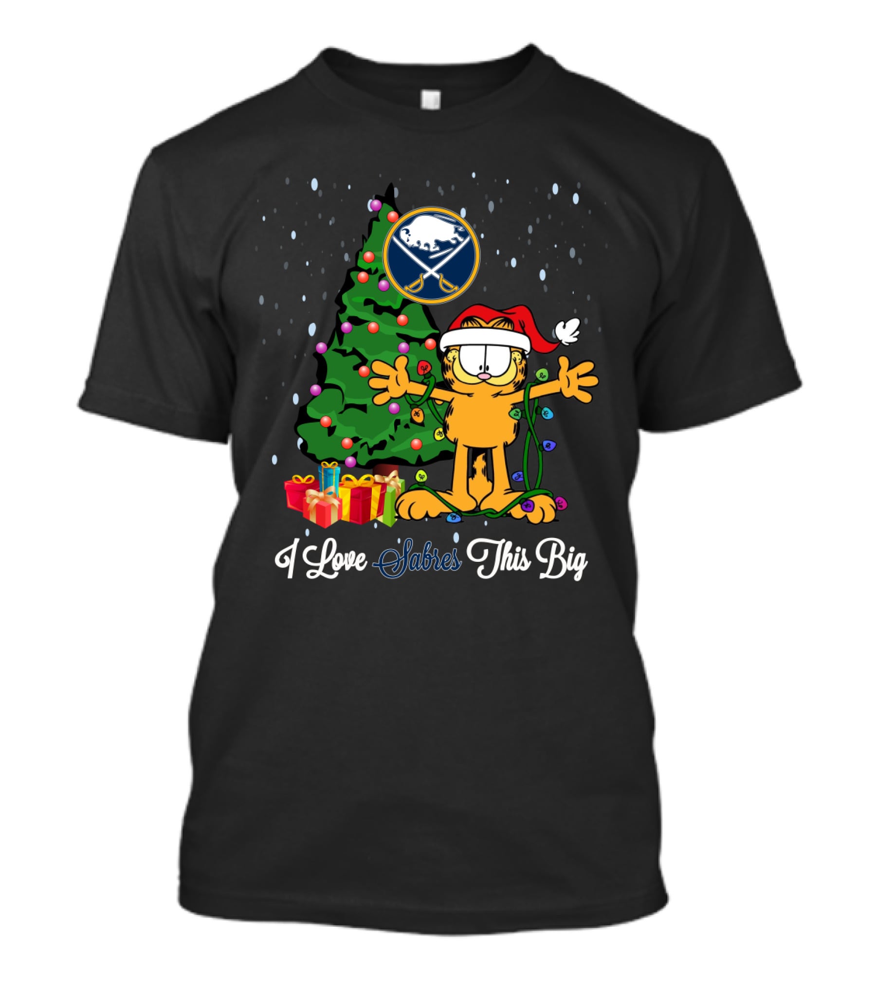 I Love Sabres This Big Xmas Garfield Cat Buffalo Sabres Christmas Tree T-Shirt