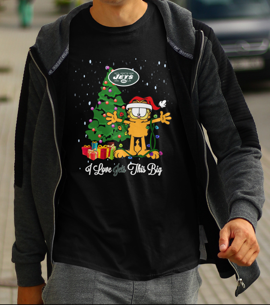 I Love Jets This Big Xmas Garfield Cat New York Jets Fans T-Shirt