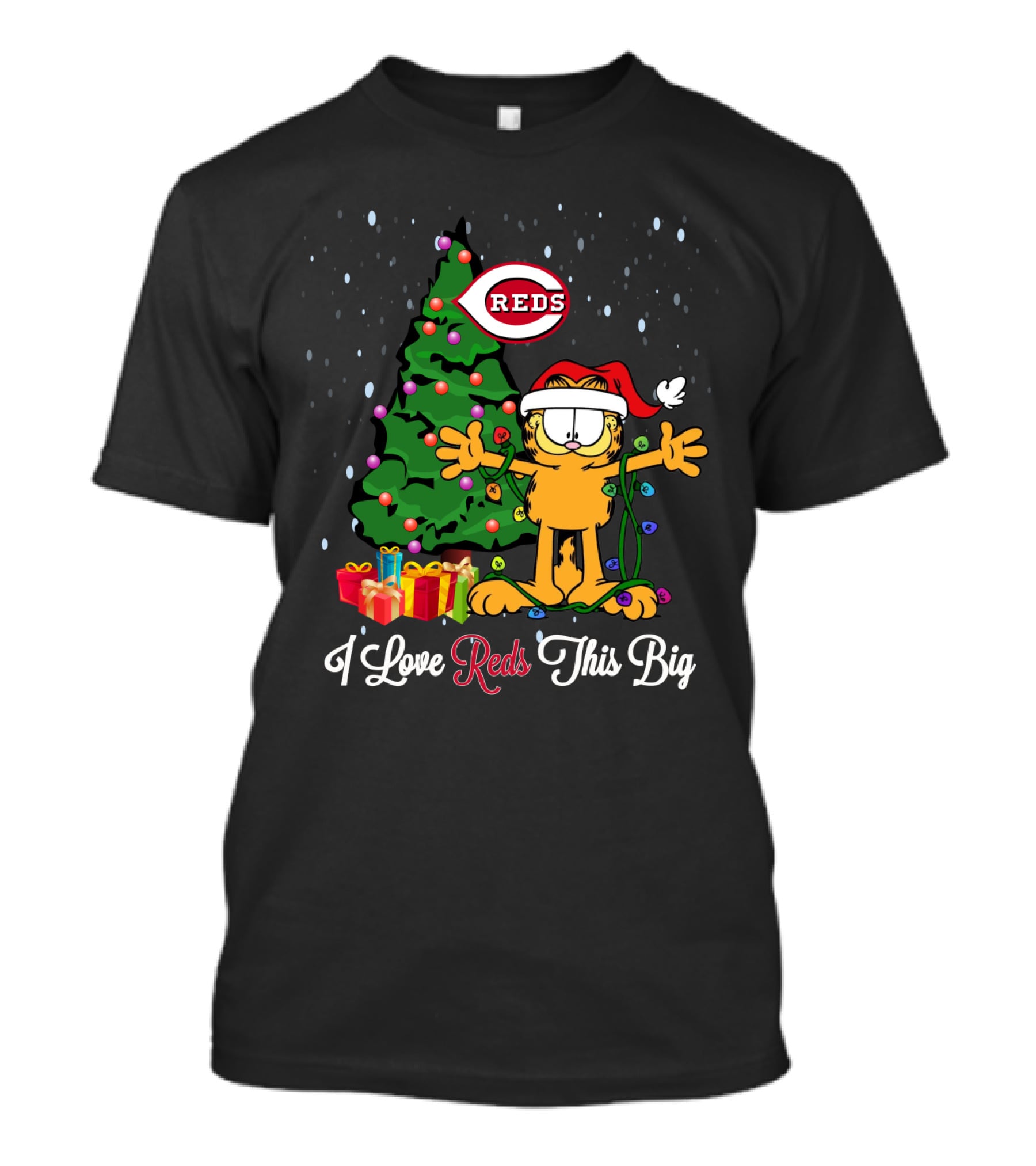 Cincinnati Reds Christmas Garfield I Love Reds This Big Xmas Tree Gifts T-Shirt