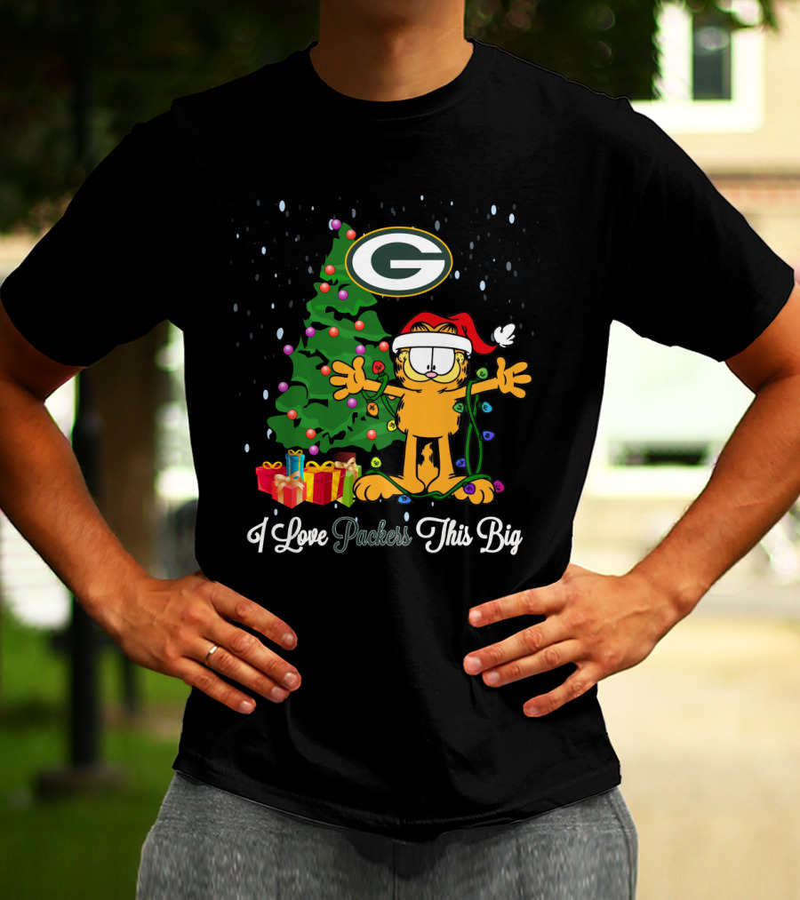 I Love Packers This Big Garfield Christmas Tree Green Bay Packers T-Shirt