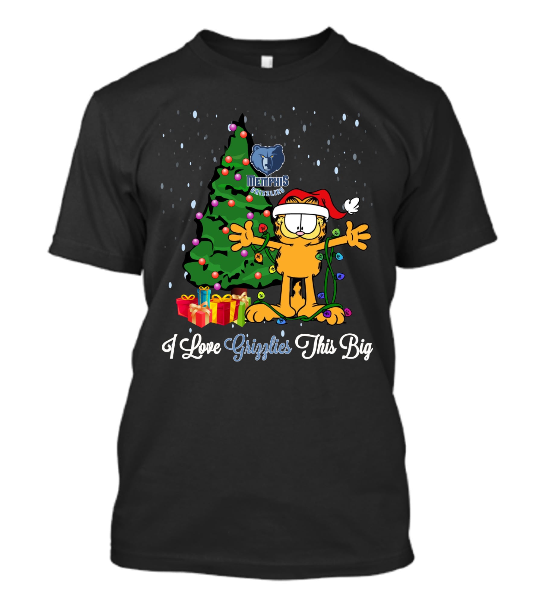 I Love Grizzlies This Big Xmas Garfield Cat Memphis Grizzlies T-Shirt