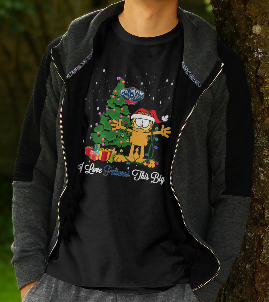 I Love Pelicans This Big Xmas Garfield Cat New Orleans Pelicans T-Shirt