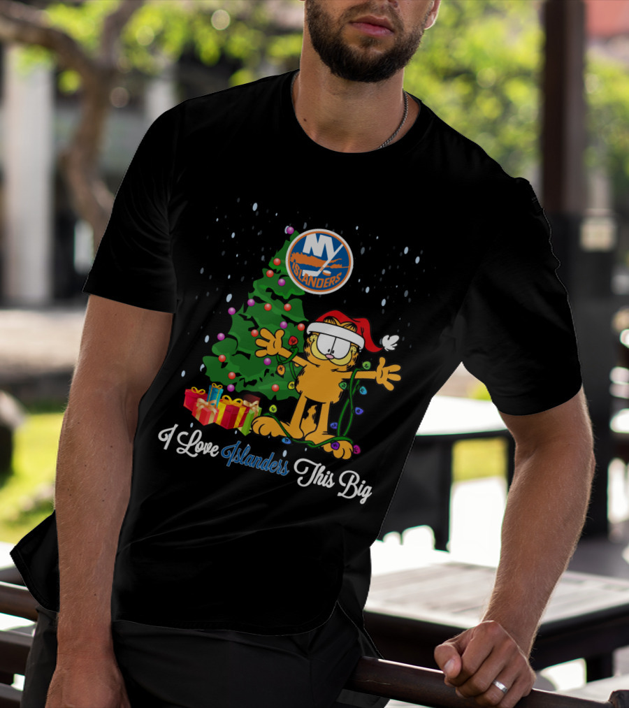 Garfield Christmas With New York Islanders Tree I Love Islanders This Big T-Shirt