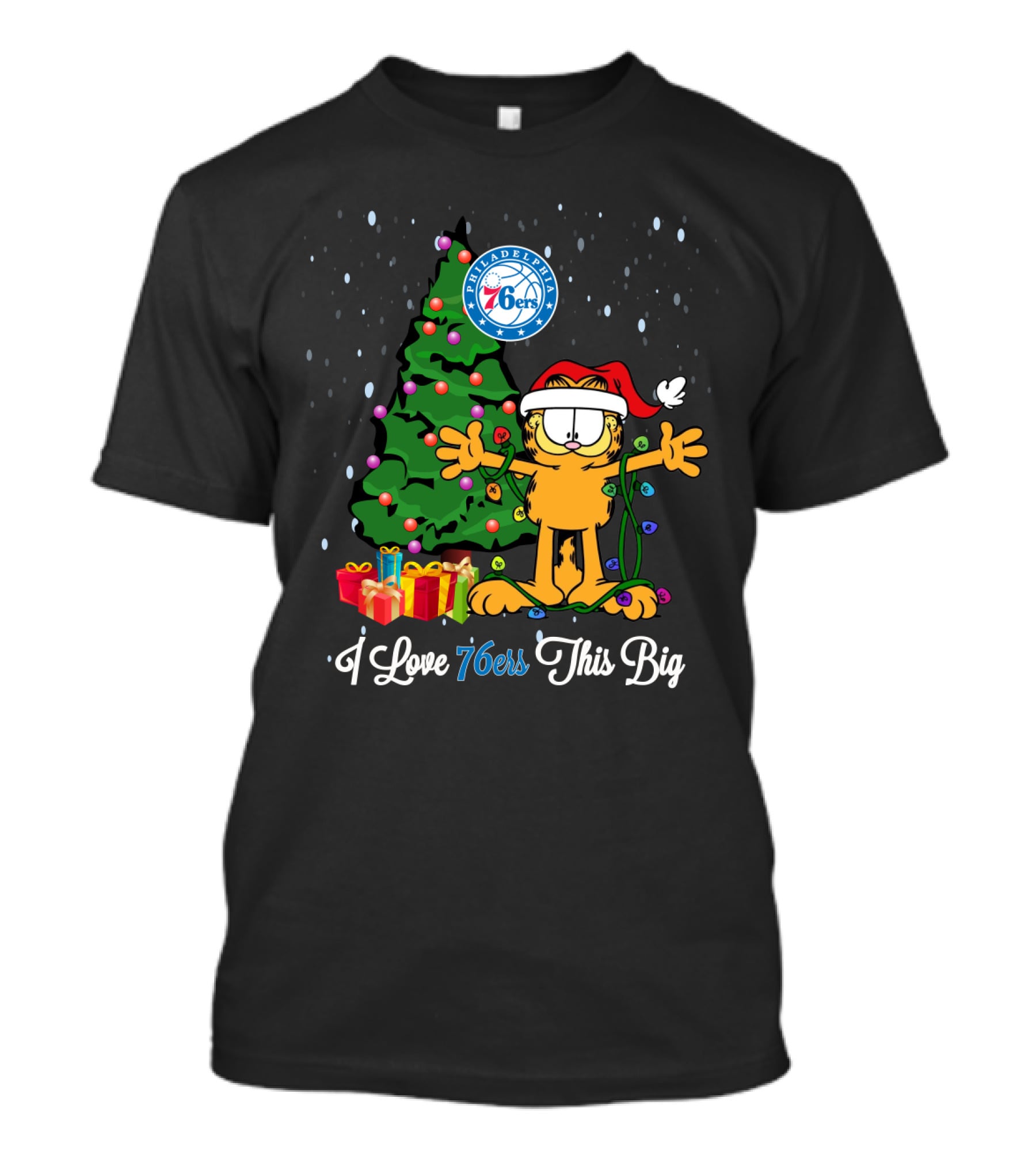 Garfield Xmas I Love 76ers This Big Philadelphia 76ers Logo Christmas Tree T-Shirt