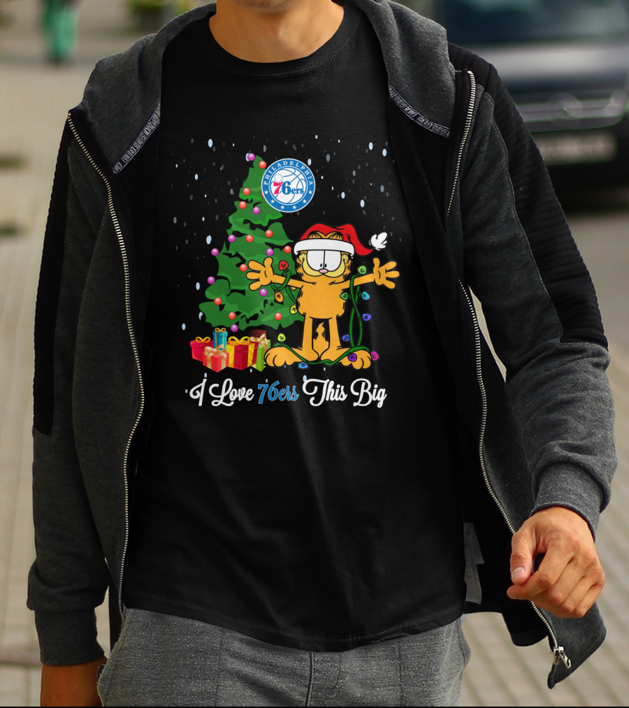 Garfield Xmas I Love 76ers This Big Philadelphia 76ers Logo Christmas Tree T-Shirt