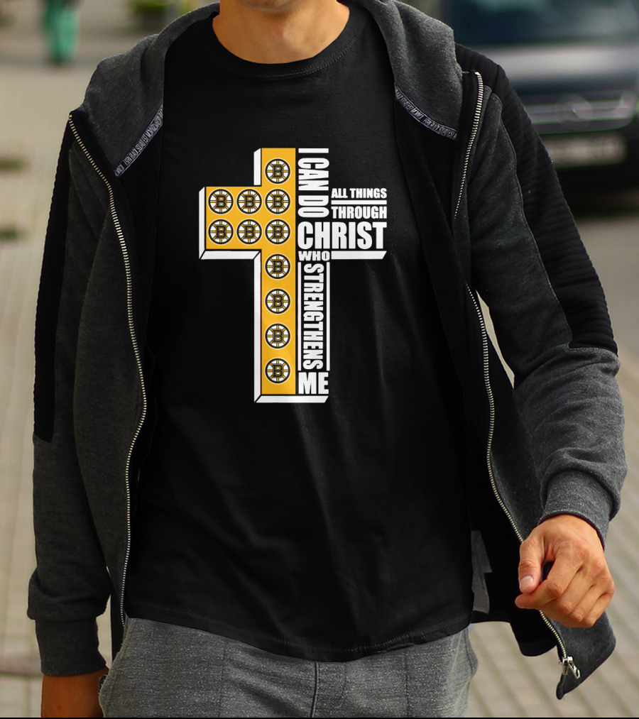 Boston Bruins I Can Do All Things Through Christ Who Strengthens Me Cross T-Shirt