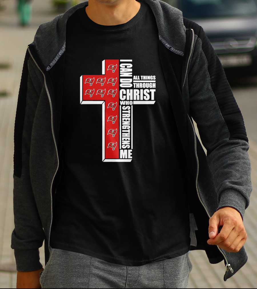Buccaneers I Can Do All Things Through Christ Who Strengthens Me Cross With Team T-Shirt