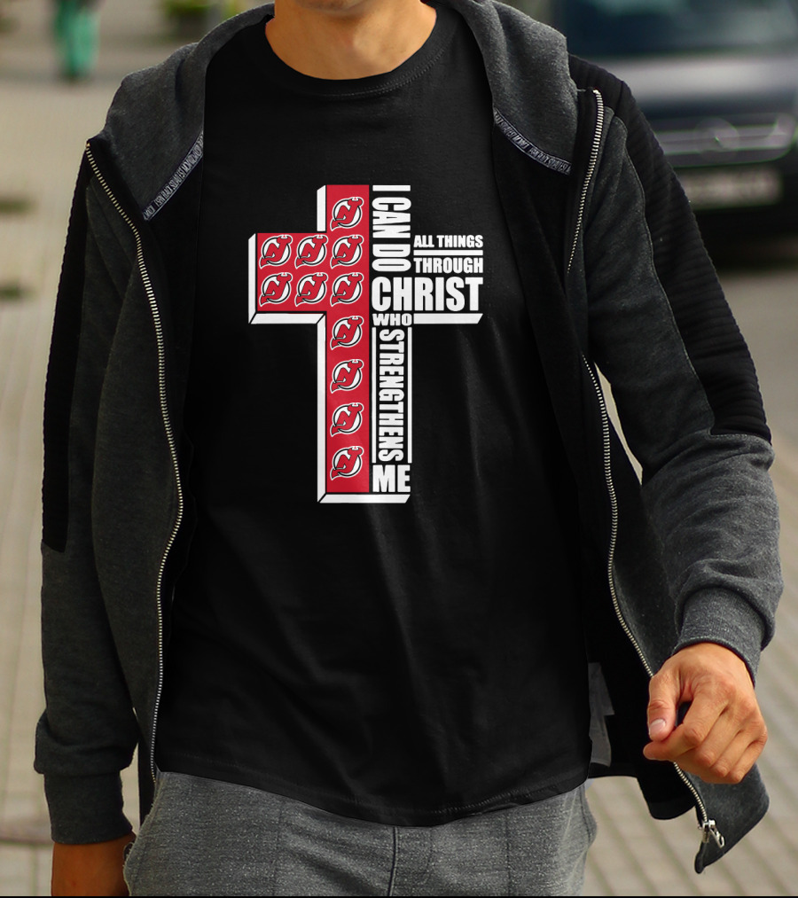 New Jersey Devils Faith-Inspired Philippians 4:13 Cross T-Shirt