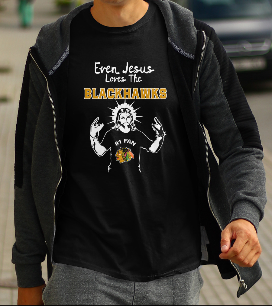 Even Jesus Loves The Chicago Blackhawks #1 Fan Iconic Hockey Enthusiast T-Shirt