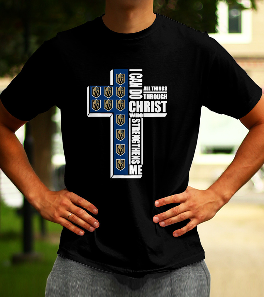 I Can Do All Things Through Christ With Strengthens Me Knights Shield Cross T-Shirt