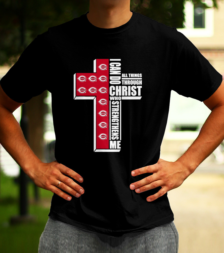 Reds I Can Do All Things Through Christ Who Strengthens Me Cross T-Shirt