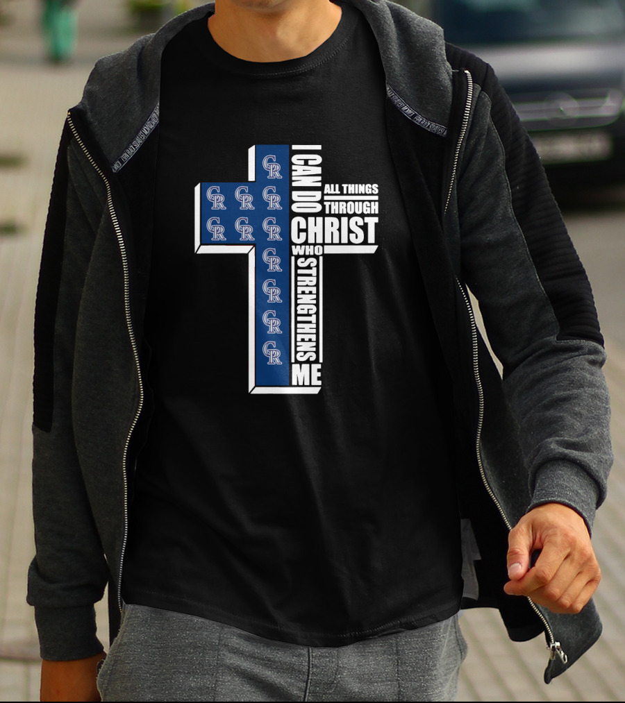 Colorado Rockies Cross I Can Do All Things Through Christ Who Strengthens Me T-Shirt