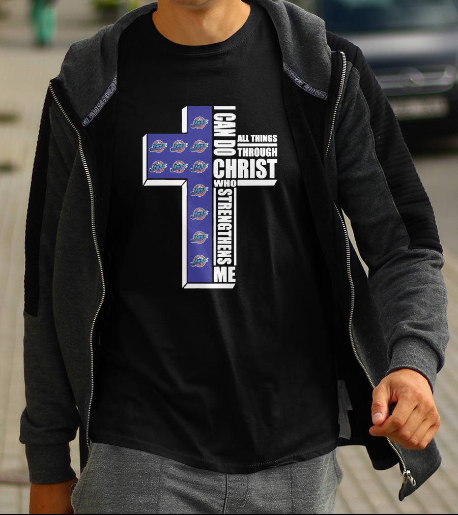 I Can Do All Things Through Christ Who Strengthens Me Utah Jazz Logo Cross T-Shirt