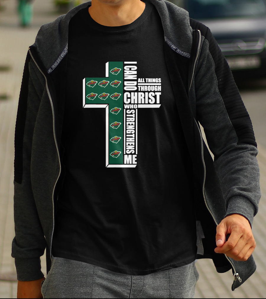 I Can Do All Things Through Christ Minnesota Wild Logo Cross T-Shirt