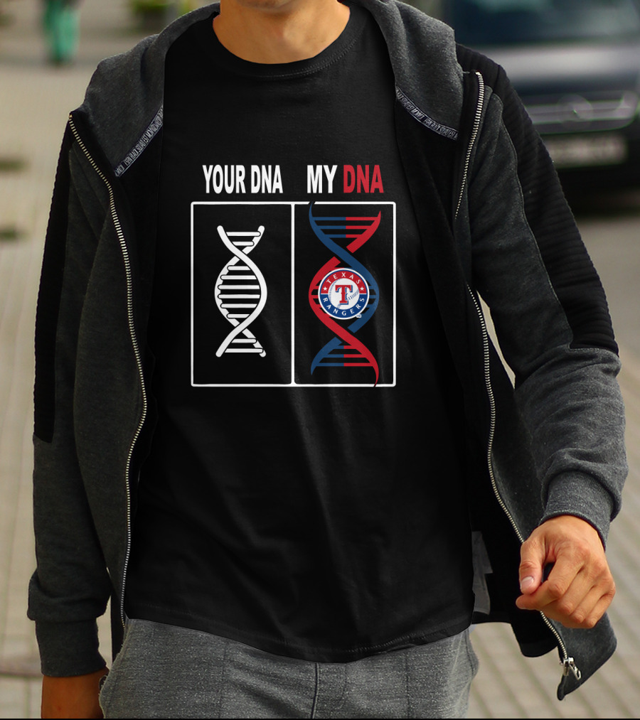 Your DNA My DNA Texas Rangers Logo In Red White And Blue Helix T-Shirt