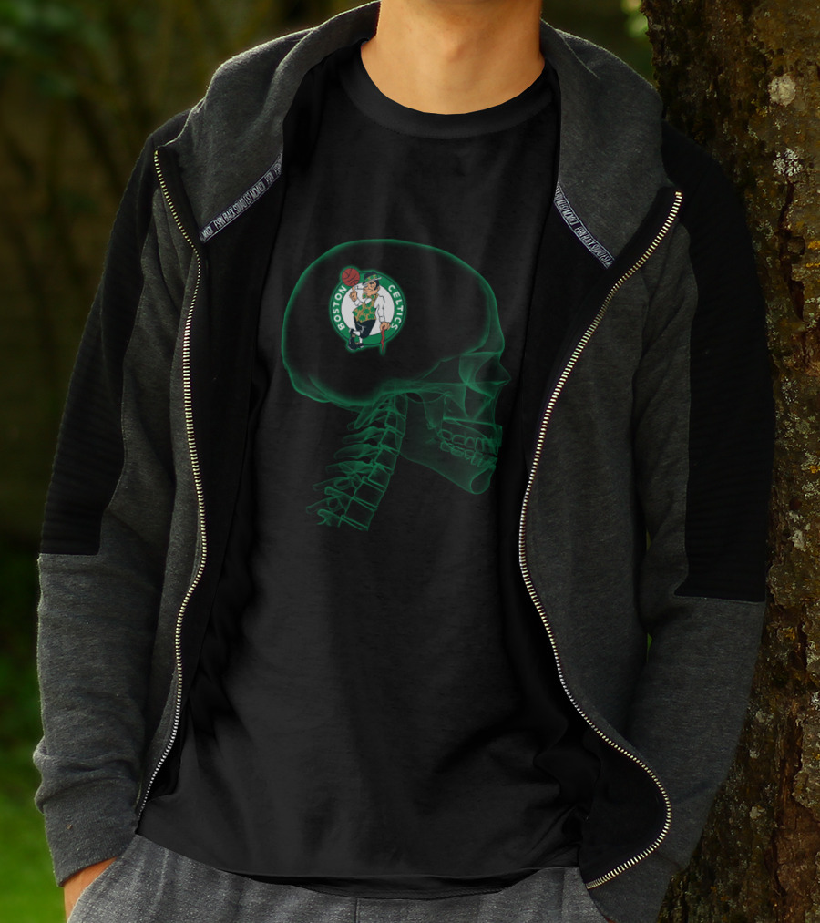 Boston Celtics Brain X-Ray Halloween Skull T-Shirt