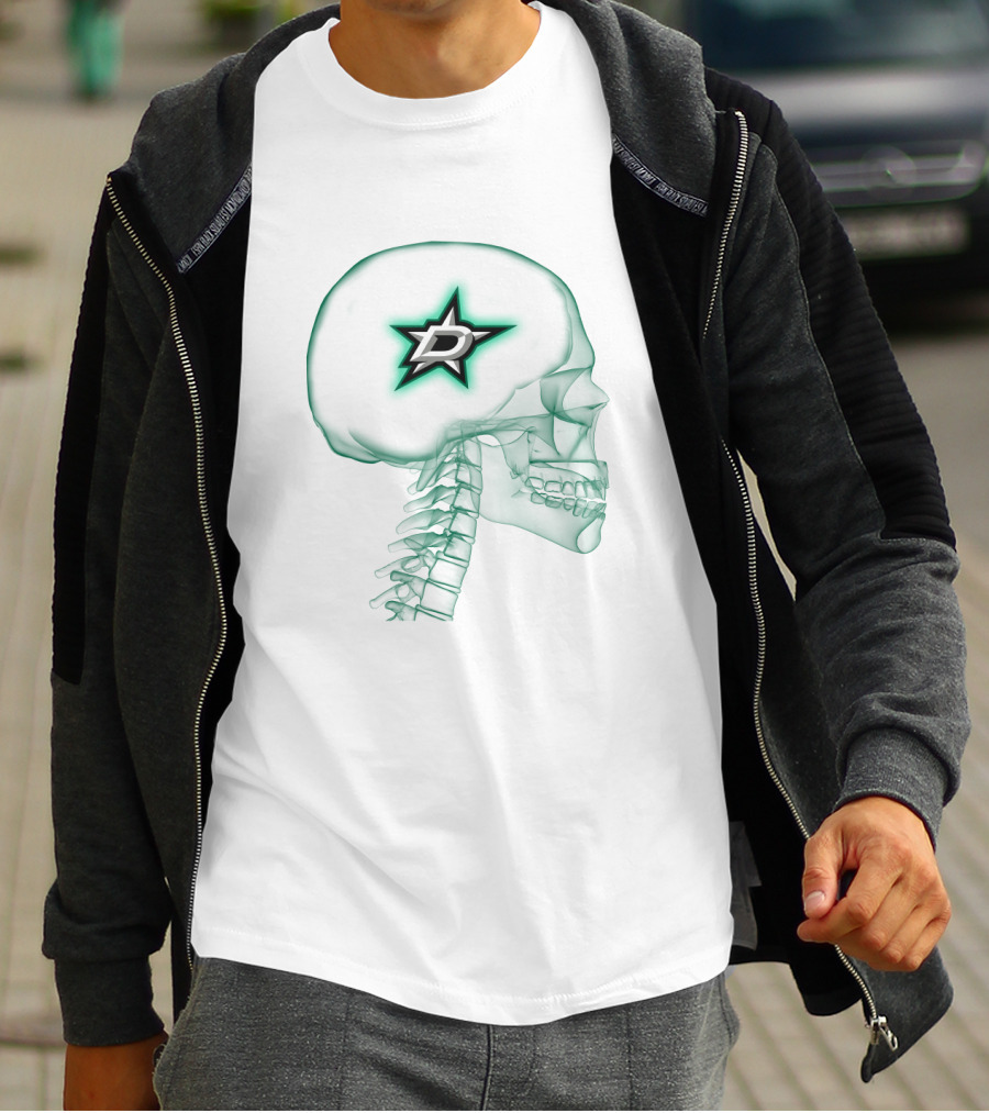 Dallas Stars Logo Inside Neon Green Skull X-Ray T-Shirt