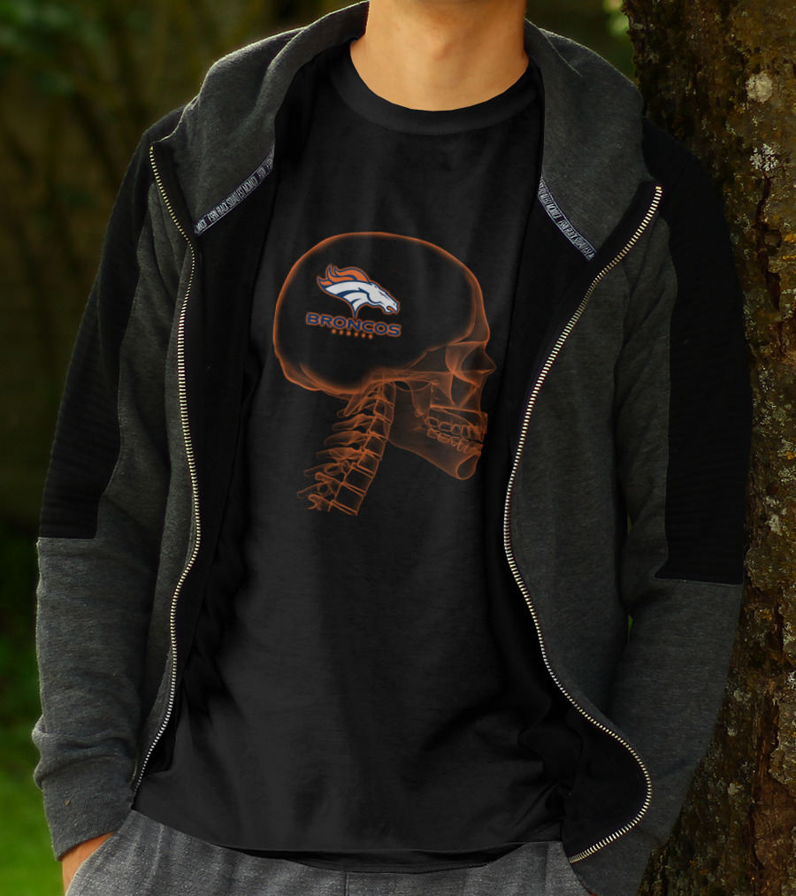 Denver Broncos Halloween Brain Skeleton T-Shirt