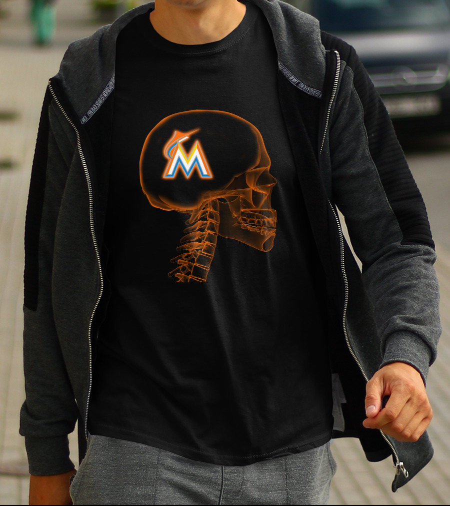 Miami Marlins Brain X-Ray Skeleton T-Shirt