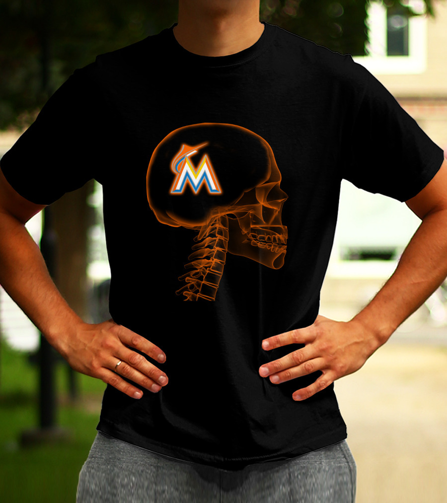 Miami Marlins Brain X-Ray Skeleton T-Shirt