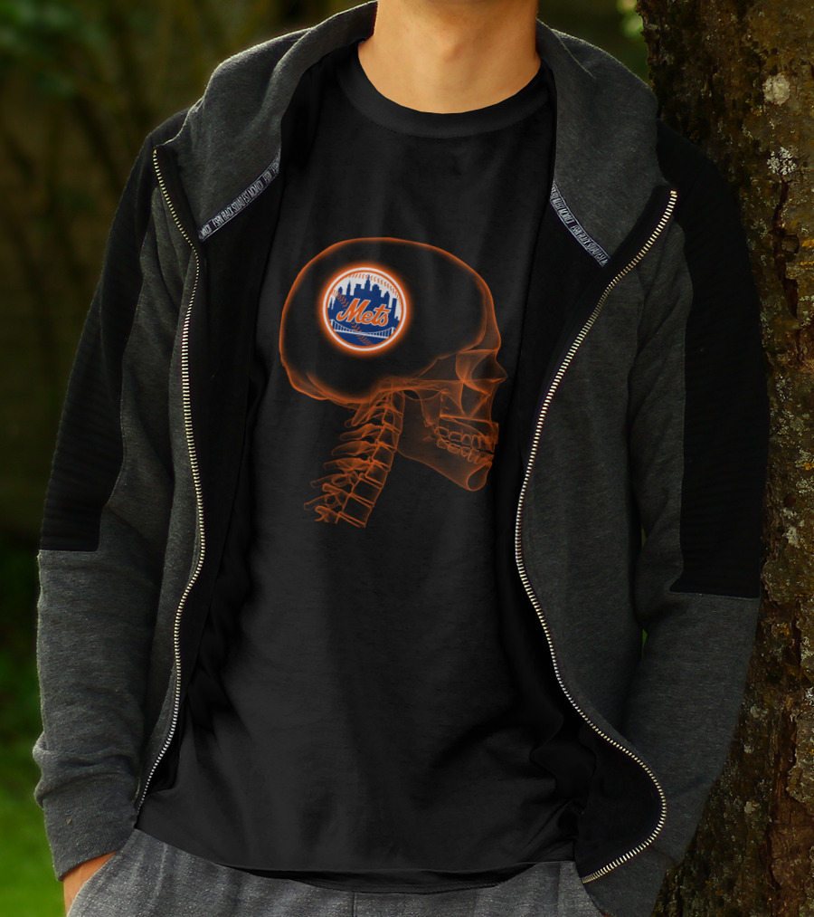 New York Mets Logo Inside X-Ray Skull Brain T-Shirt