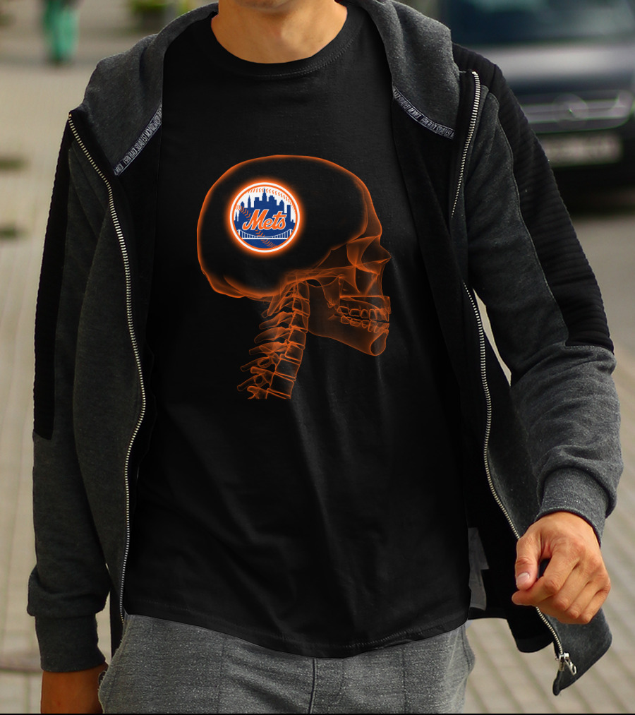 New York Mets Logo Inside X-Ray Skull Brain T-Shirt