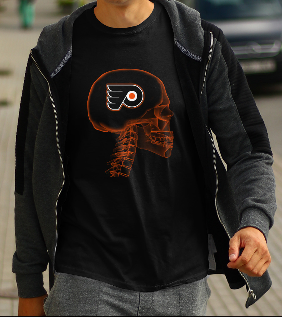 Philadelphia Flyers Logo Inside Skull Brain X-Ray T-Shirt