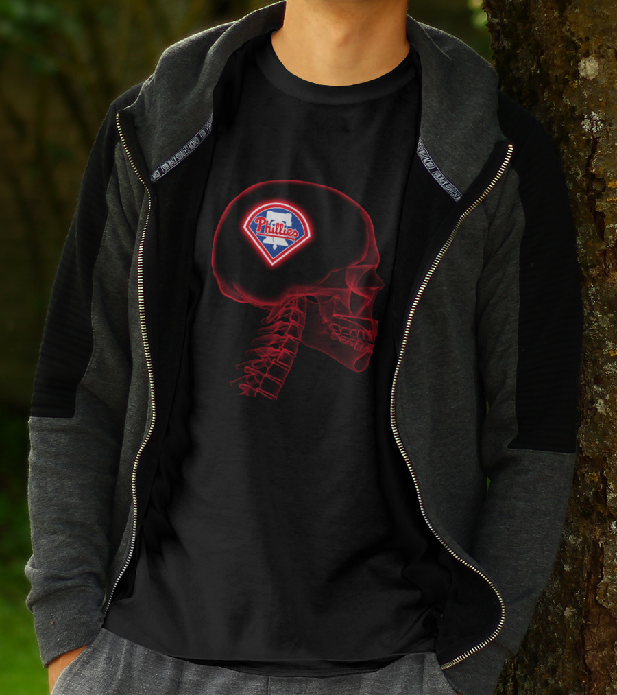 Philadelphia Phillies Logo Embedded In Mind Skull T-Shirt