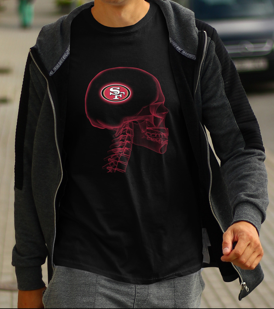 San Francisco 49ers Skull Logo Halloween Brain Theme T-Shirt