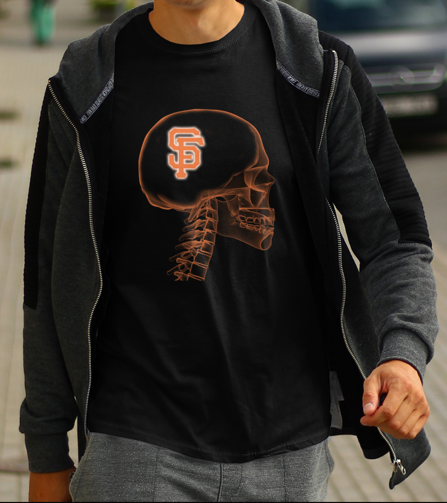 San Francisco Giants SF Logo In Orange Skull Brain X-Ray T-Shirt