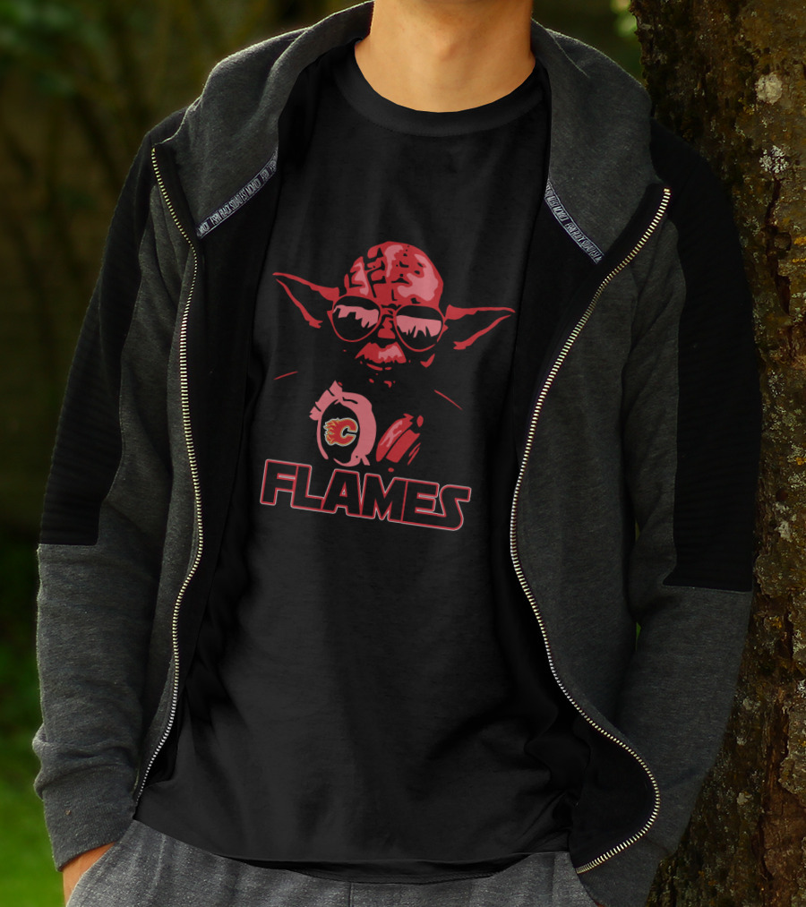 Calgary Flames Hockey Meets Yoda From Star Wars In Unique Fan Mashup T-Shirt