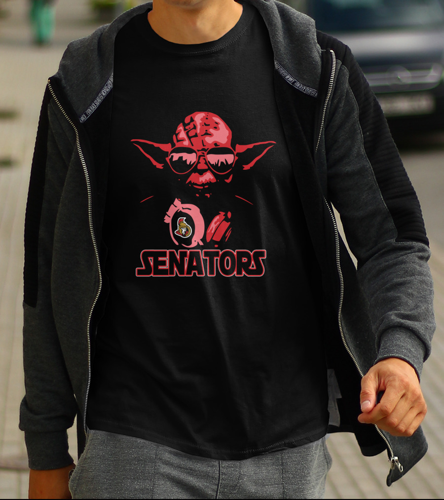 Yoda Star Wars Wearing Ottawa Senators Logo With Sunglasses T-Shirt