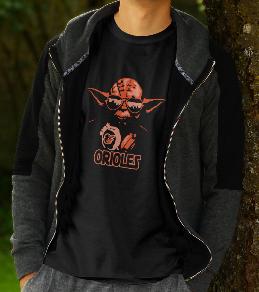 Yoda Orioles Fan Art Featuring Baltimore Team Logo And Sunglasses T-Shirt