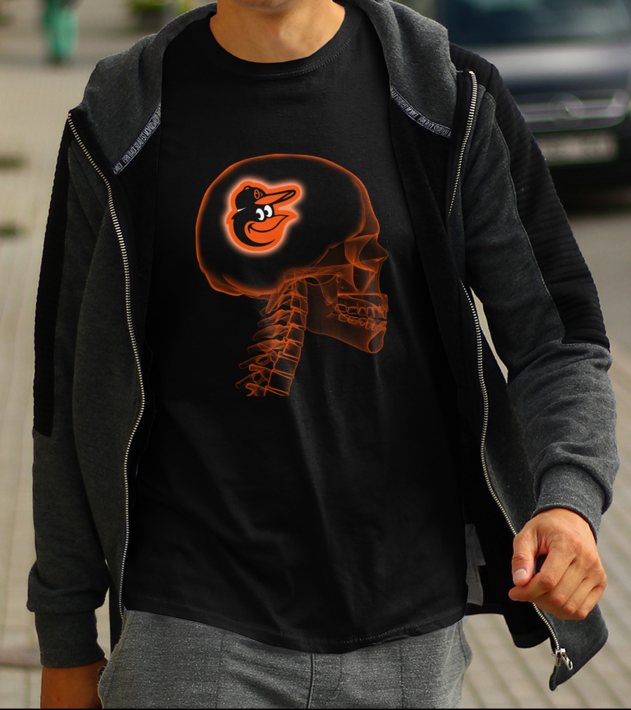 Baltimore Orioles Baseball Logo Inside Human Skull Brain X-Ray T-Shirt