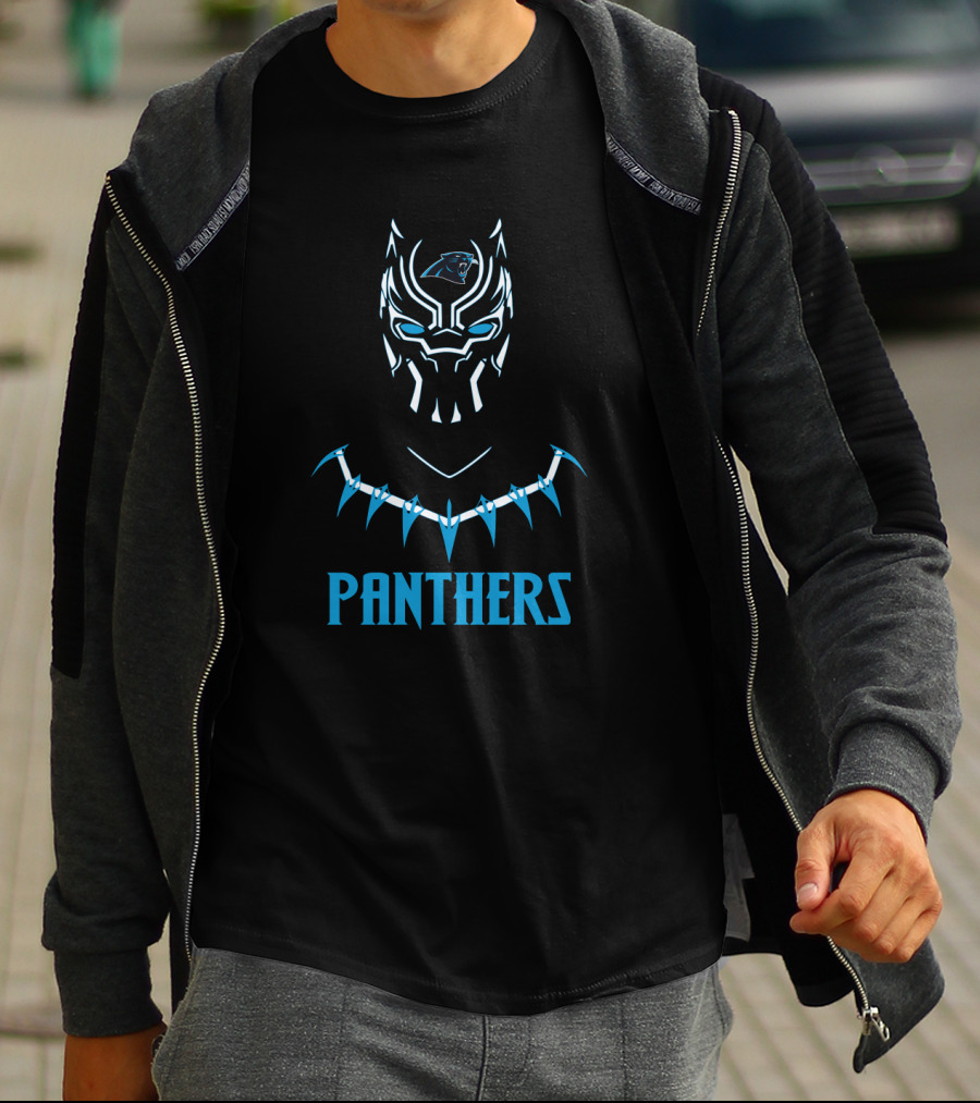 Panthers Logo With Black Panther Inspired Mask T-Shirt