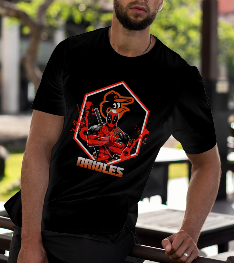 Deadpool With Baltimore Orioles Bird Logo Orioles Fan T-Shirt