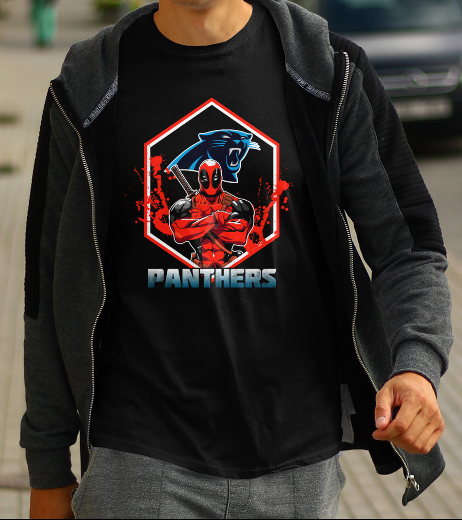 Deadpool Panthers Fans Crossover With Carolina Panthers T-Shirt