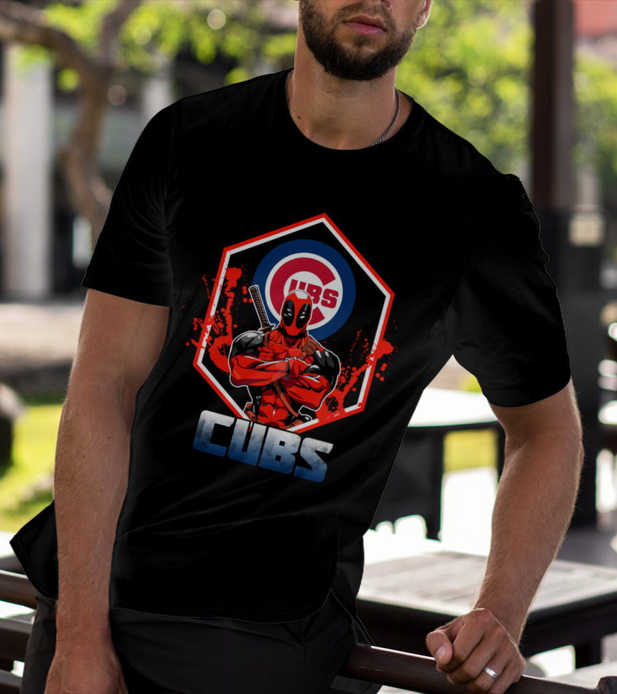 Deadpool Cubs Baseball Fan Fusion Featuring Iconic Chicago Cubs T-Shirt