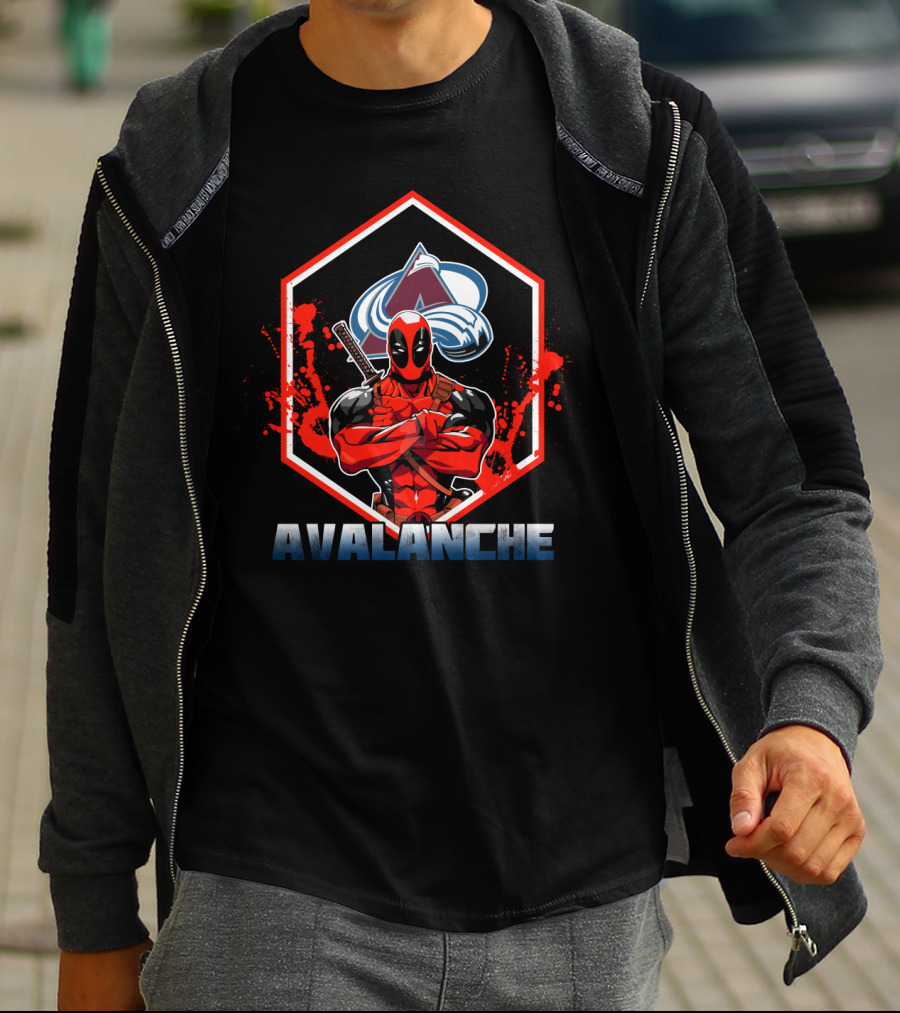 Deadpool With Colorado Avalanche Logo And Text Featuring Avalanche T-Shirt